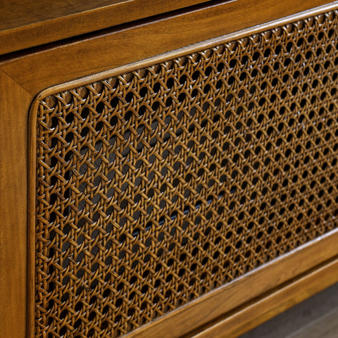 Mid-Century Rattan TV Stand for TVs Up to 65", Light Wood, view 7
