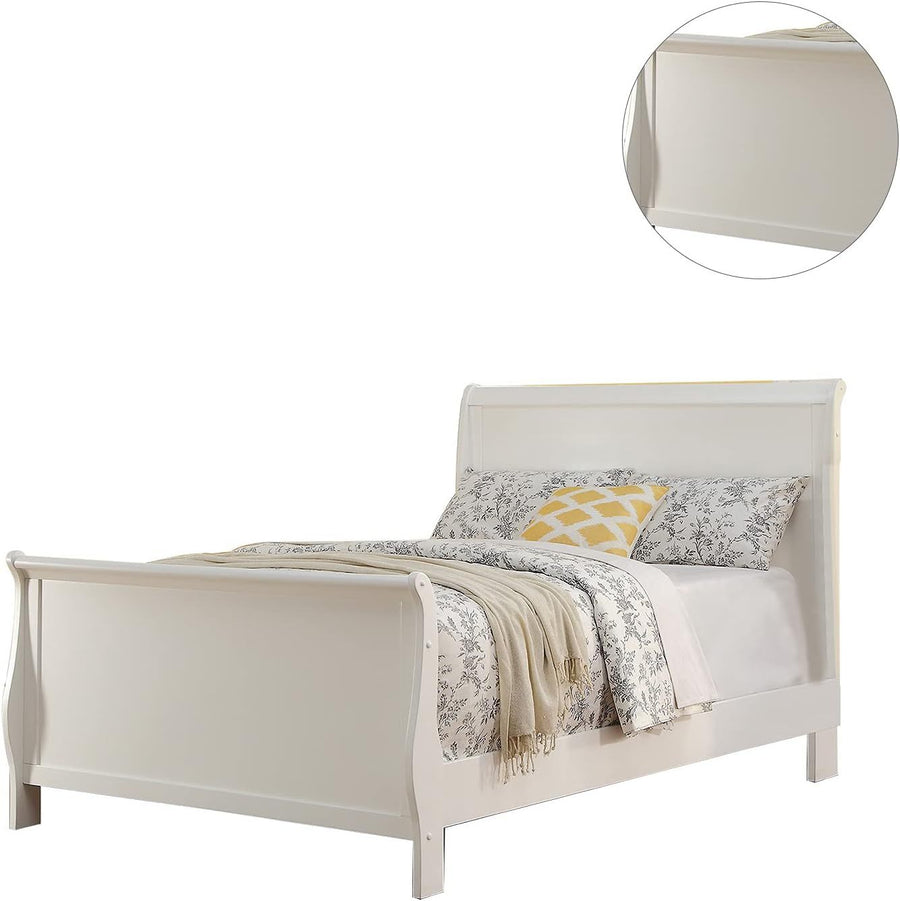 Modern Queen Sleigh Bed with Curved Headboard and Footboard, White, view 8