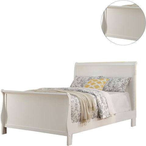 Modern Queen Sleigh Bed with Curved Headboard and Footboard, White, view 8