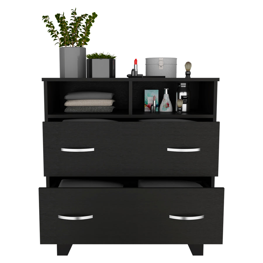 Portanova Black 2-Drawer Dresser with Open Shelves — alternate view 6