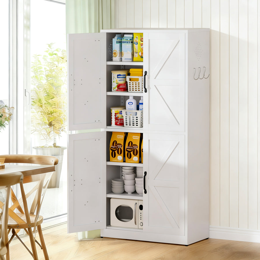 1PC White Steel Kitchen Pantry Cabinet - Adjustable Shelves + Heavy Duty Design