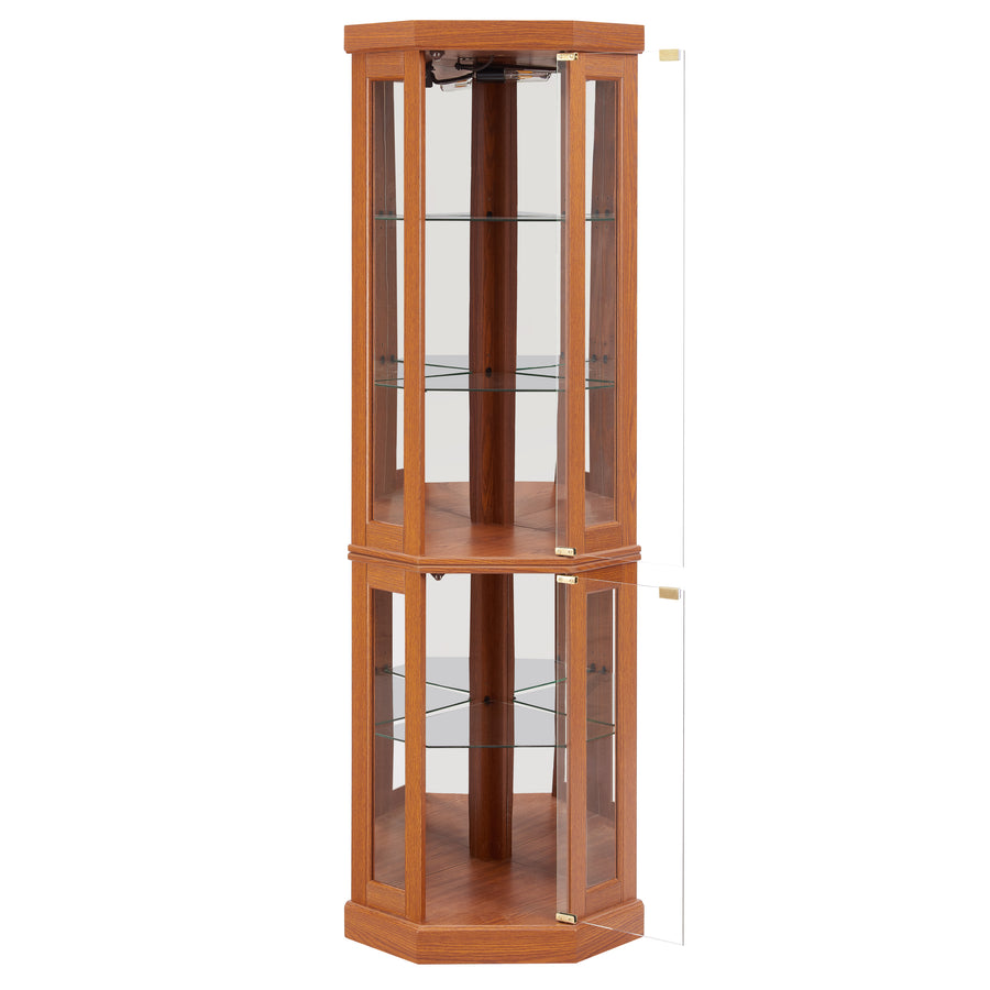 Lighted Corner Curio Cabinet with Glass Doors and Mirrored Back, Dark Oak, view 16