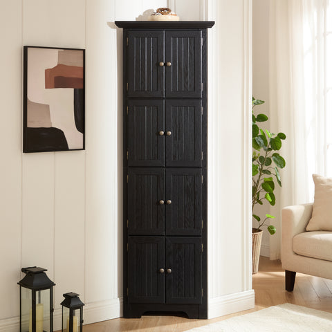 72" Corner Pantry Cabinet with 8 Doors and 4 Shelves, Black, view 4