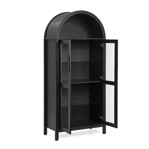 Arched Display Cabinet with Built-In Light and Adjustable Glass Shelves, Black, view 13