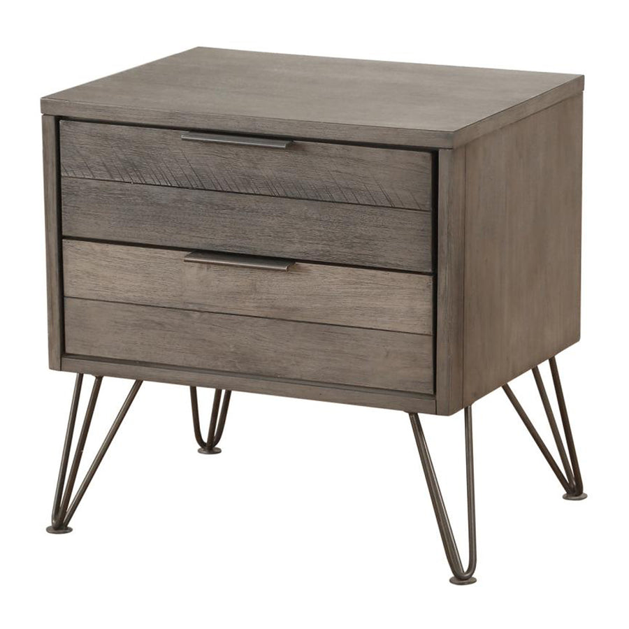 Contemporary Solid Wood Night Stand with Metal Hairpin Legs, Grey