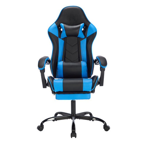 Ergonomic Gaming Chair with Footrest, Headrest and Lumbar Support, Height Adjustable, Black and Blue