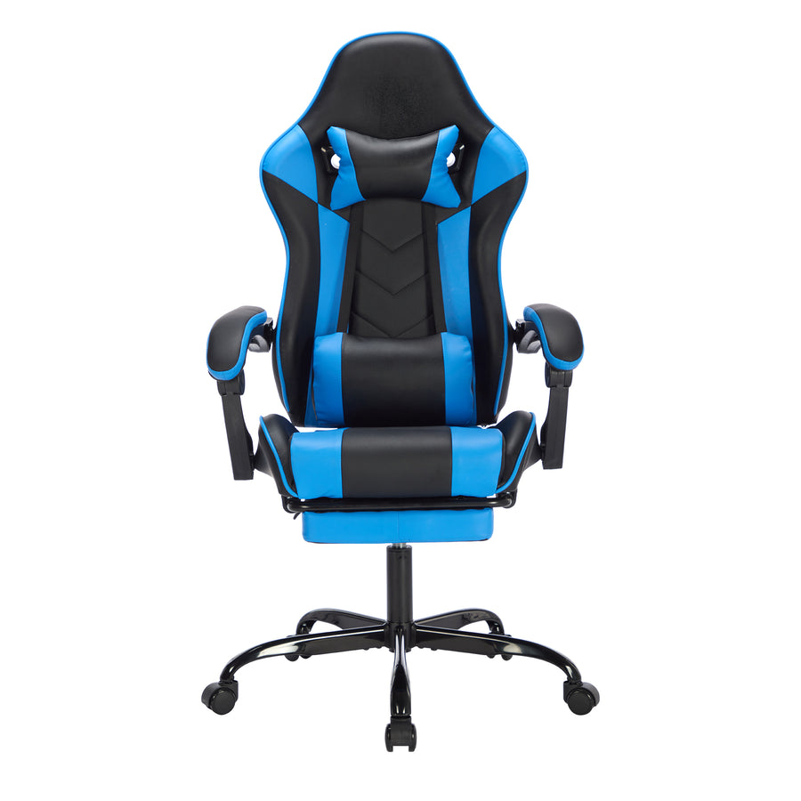 1PC Ergonomic Gaming Chair - Footrest + Headrest + Lumbar Support (Breathable/Height-Adjustable) Blackblue for Adults