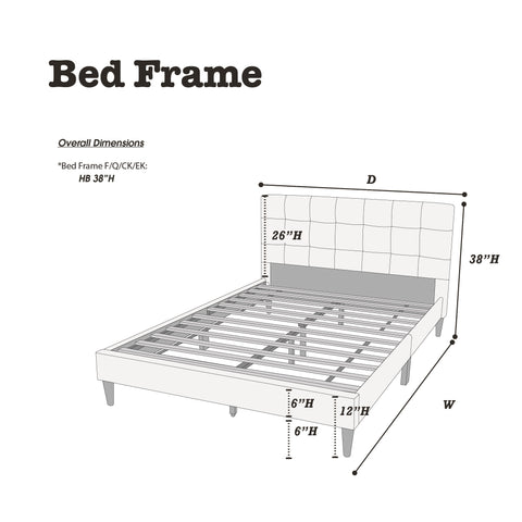 Modern King Upholstered Platform Bed with Square-Tufted Headboard, Charcoal, view 7