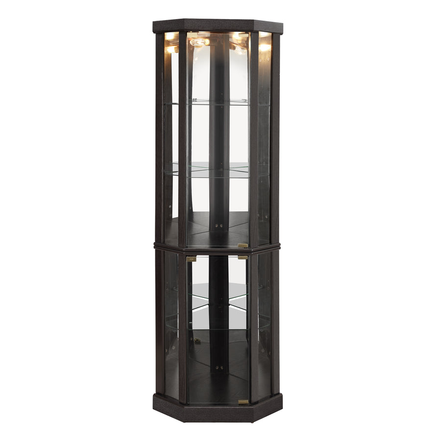 Lighted Corner Curio Cabinet with Glass Doors and Mirrored Back, Black, view 18