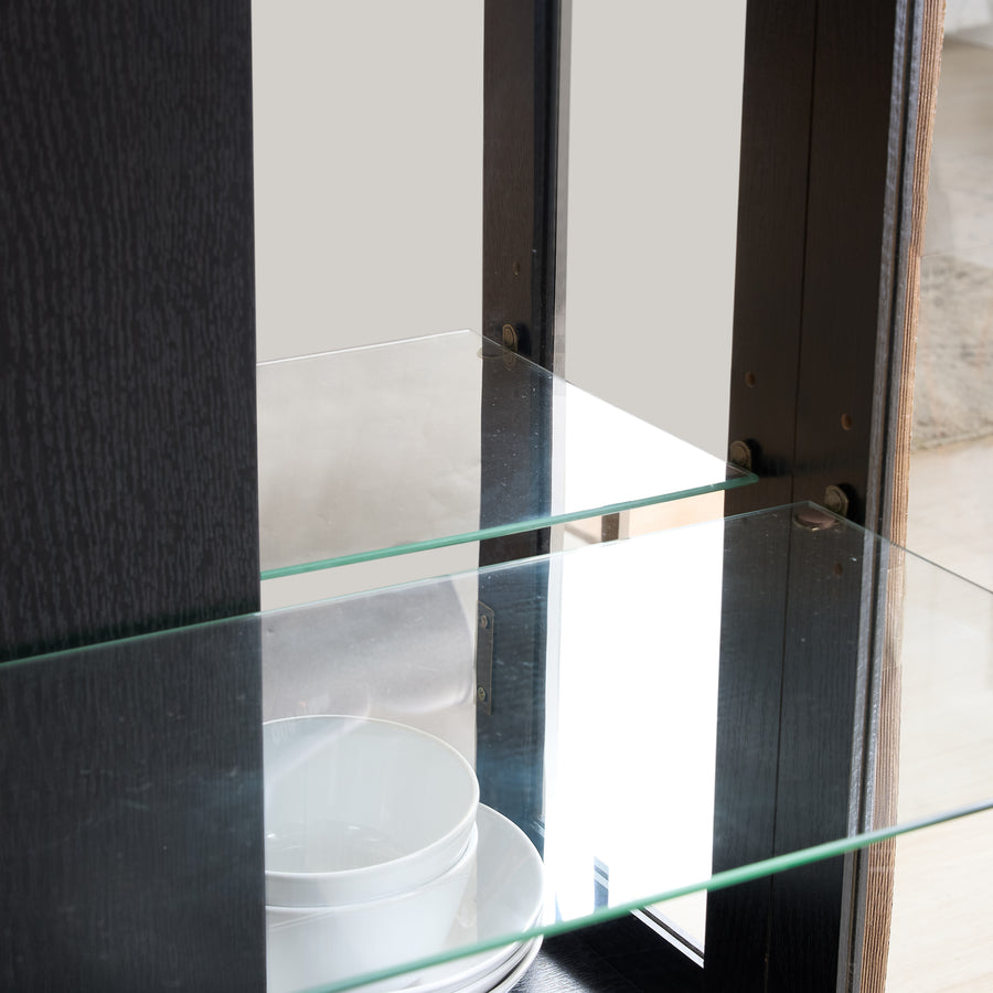 Lighted Curio Cabinet with Tempered Glass Doors and Mirrored Back, Black, view 13