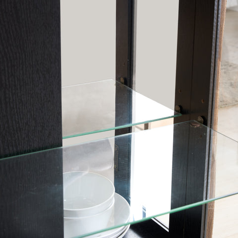 Lighted Curio Cabinet with Tempered Glass Doors and Mirrored Back, Black, view 13