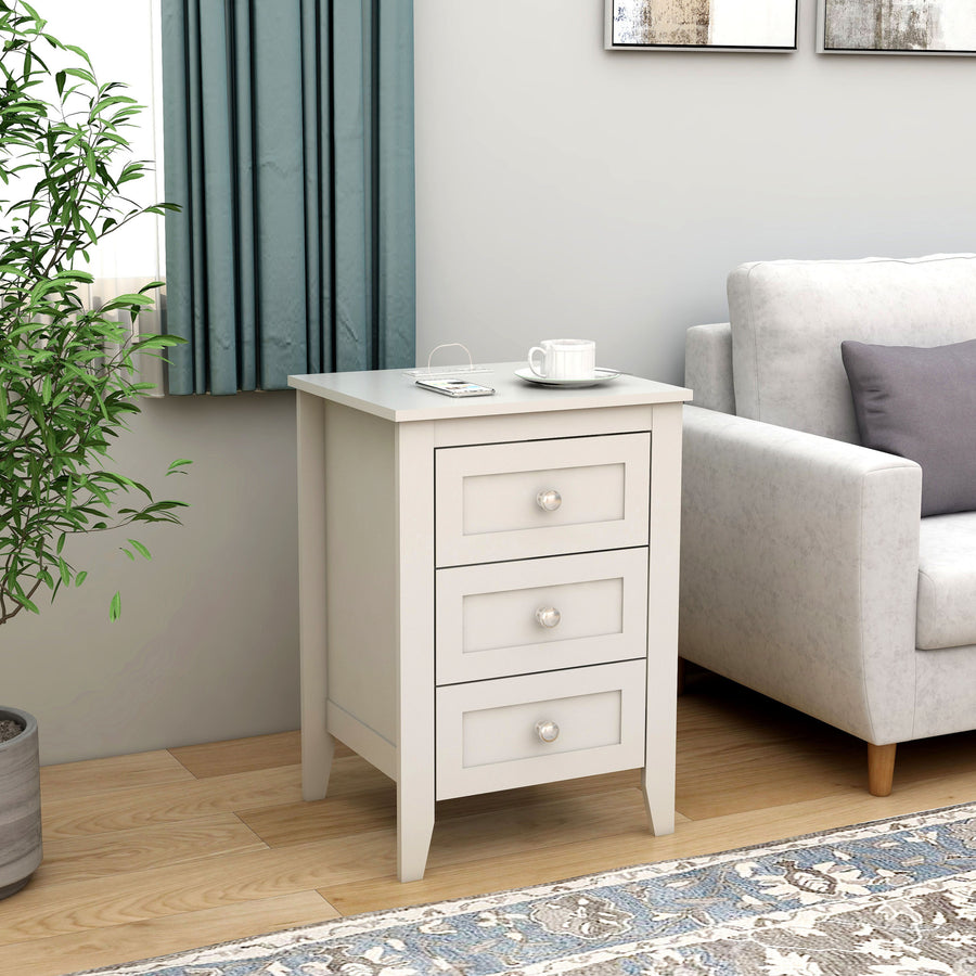 White 3-Drawer Nightstand with Charging Station – Modern Wooden Bedside Table with USB Ports & Outlets
