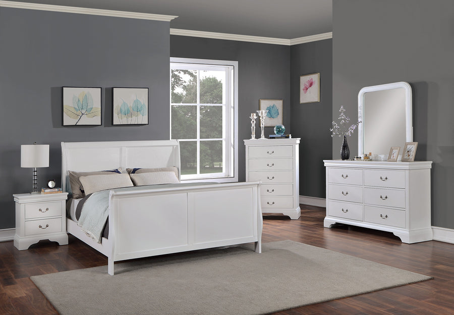 Modern Queen Sleigh Bed with Curved Headboard and Footboard, White, view 9