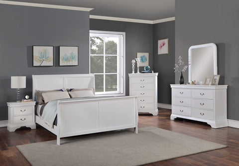 Modern Queen Sleigh Bed with Curved Headboard and Footboard, White, view 9