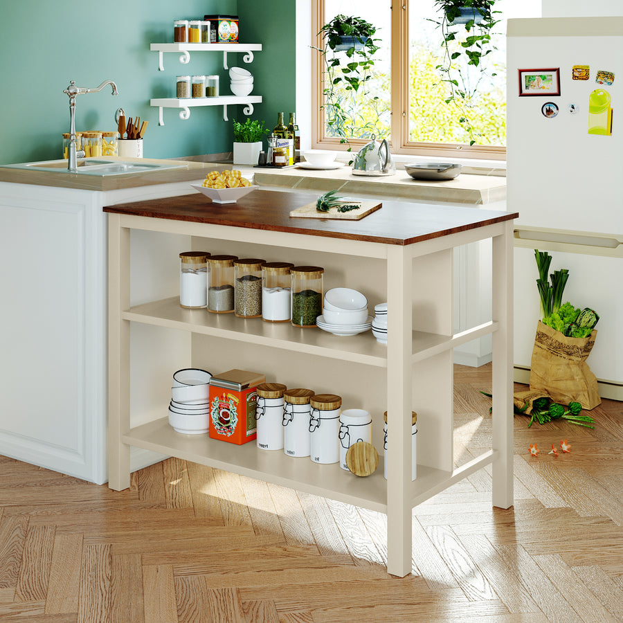 TOPMAX 45' Rustic Solid Wood Kitchen Island - Walnut+Cream White