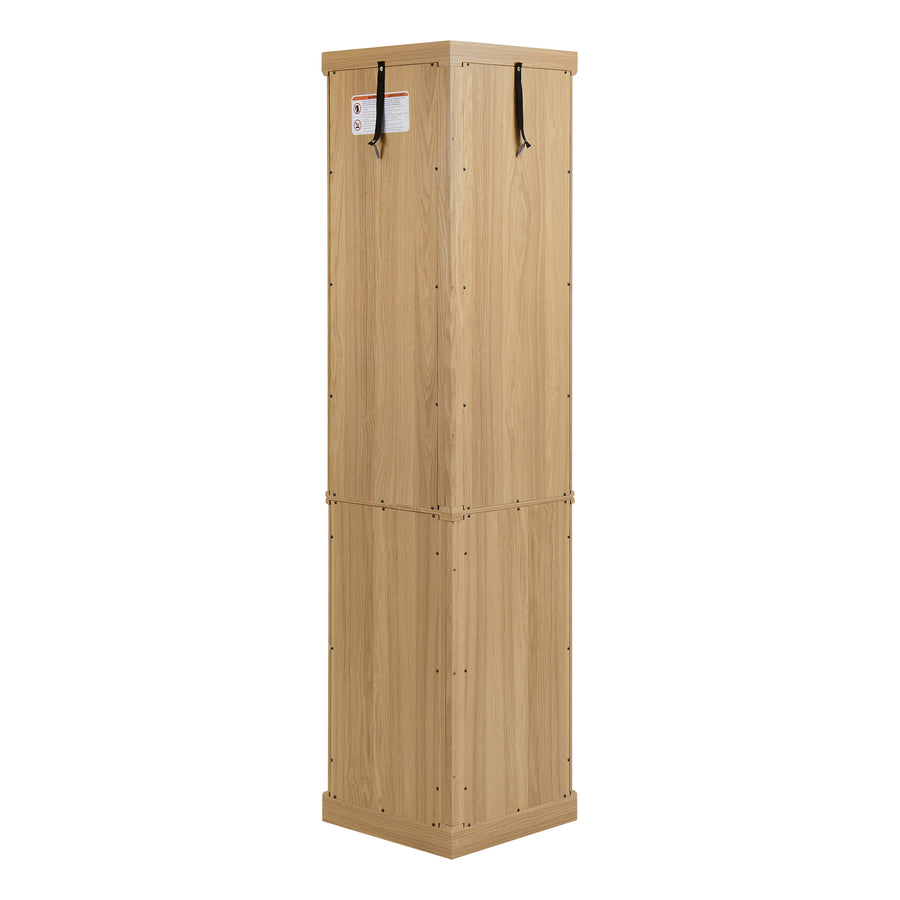 Lighted Corner Curio Cabinet with Glass Doors and Mirrored Back, Light Oak, view 14