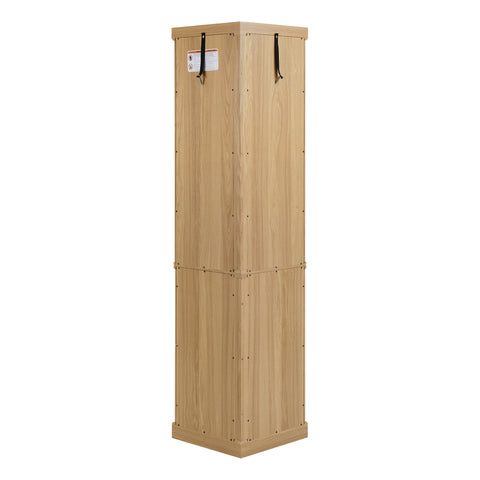 Lighted Corner Curio Cabinet with Glass Doors and Mirrored Back, Light Oak, view 14