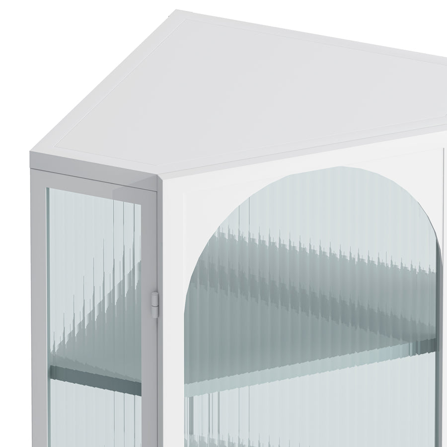 Wall-Mounted Corner Cabinet with Ribbed Glass Door and 4 Tiers, White, view 8