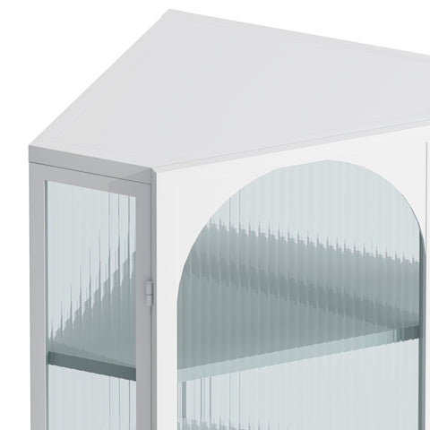 Wall-Mounted Corner Cabinet with Ribbed Glass Door and 4 Tiers, White, view 8