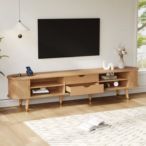 Fluted Oval TV Stand with Charging Station, Natural, view 2
