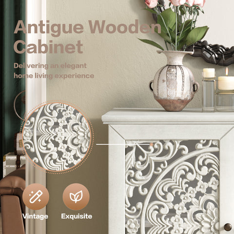 Vintage Accent Cabinet with Carved Floral Doors and Solid Wood Legs, Antique Gray, view 4