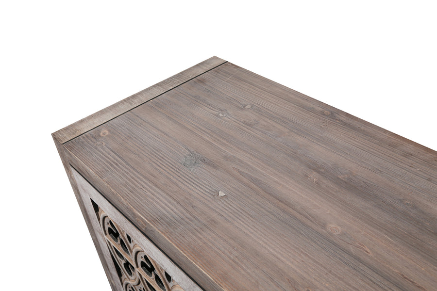 Rustic Sideboard with 4 Carved Hollow Doors, Antique Brown, view 7
