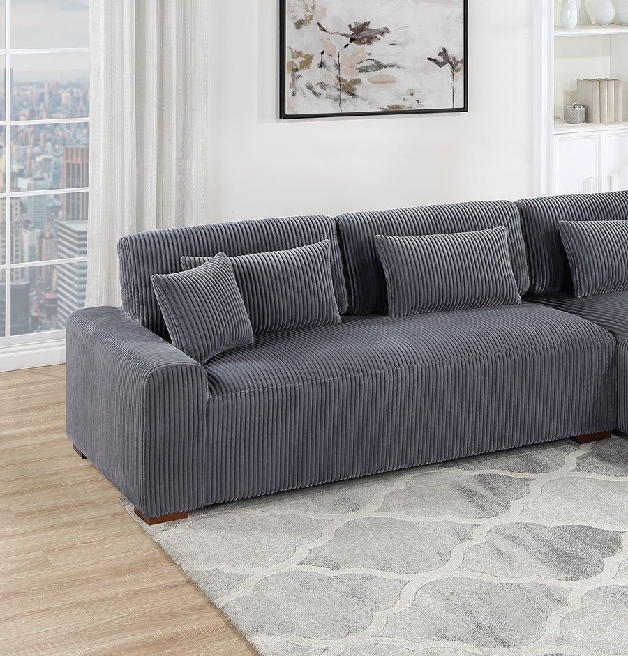 113" Dark Gray Corduroy Sectional Sofa with Chaise — alternate view 3