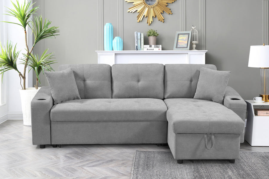 MEGA Convertible Corner Sofa – Right Chaise Longue with Armrest Storage, Grey