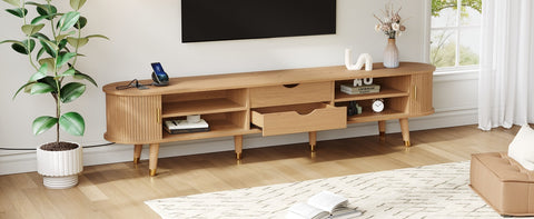 Fluted Oval TV Stand with Charging Station, Natural, view 19