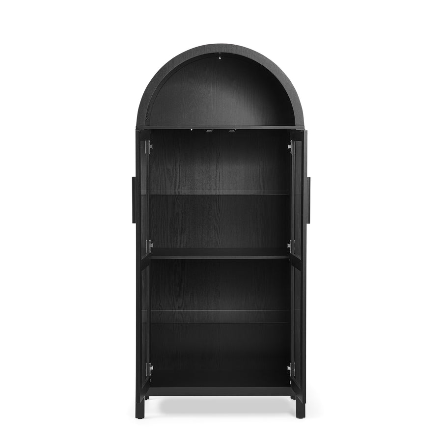 Arched Display Cabinet with Built-In Light and Adjustable Glass Shelves, Black, view 11