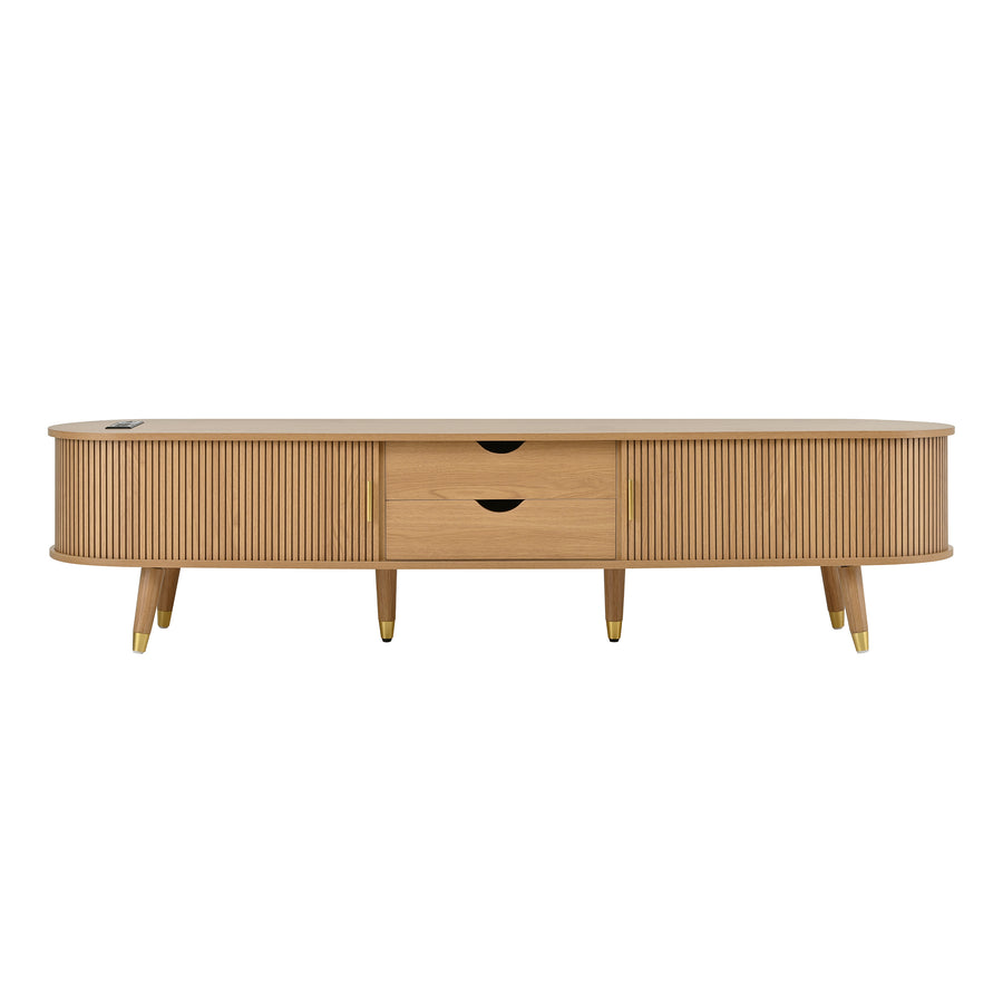 Fluted Oval TV Stand with Charging Station, Natural, view 13