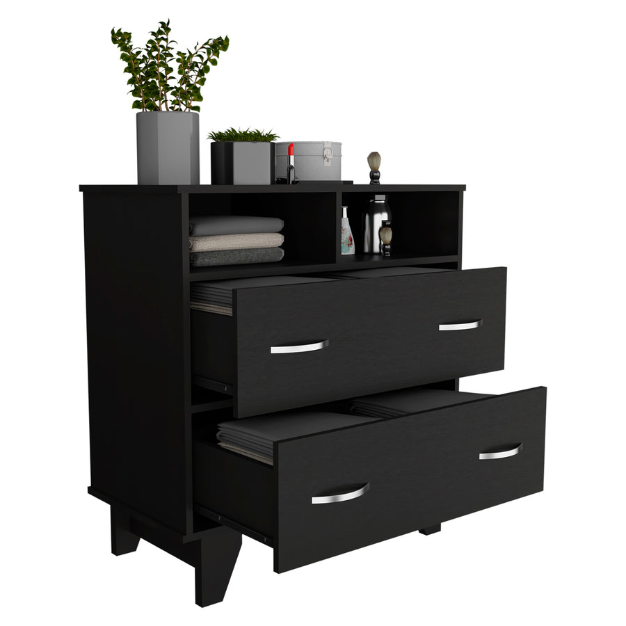 Portanova Black 2-Drawer Dresser with Open Shelves — alternate view 8