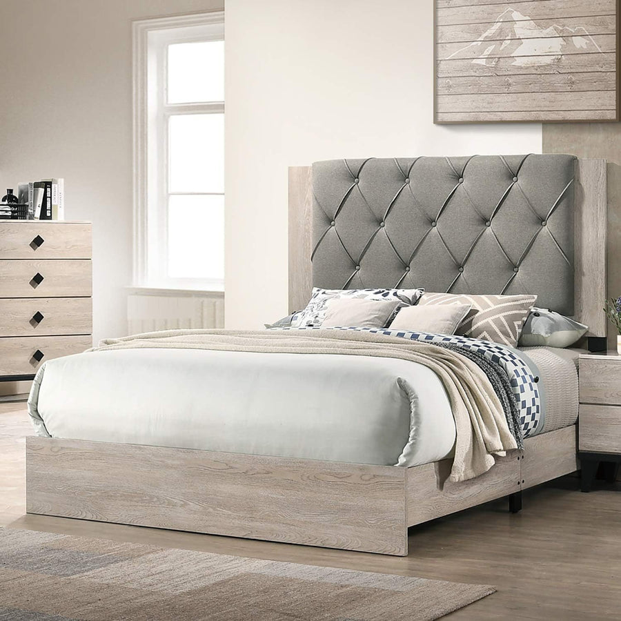 Contemporary California King Bed with Gray Tufted Headboard, Cream, view 6