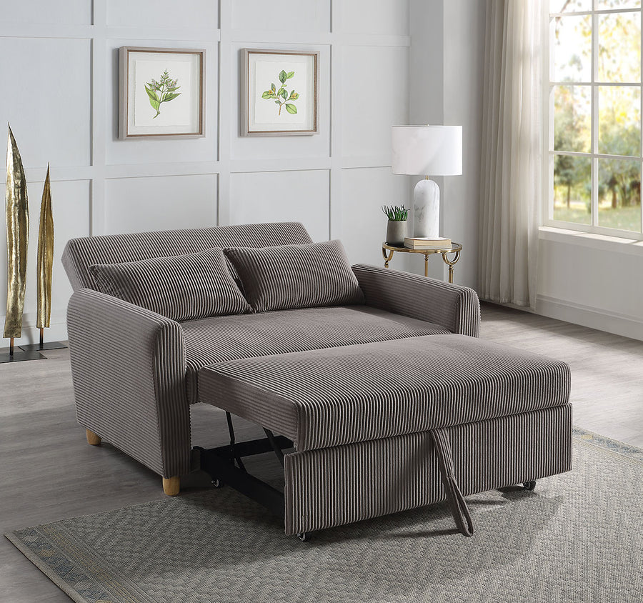 Justine 54' Brown Corduroy Convertible Sleeper Loveseat