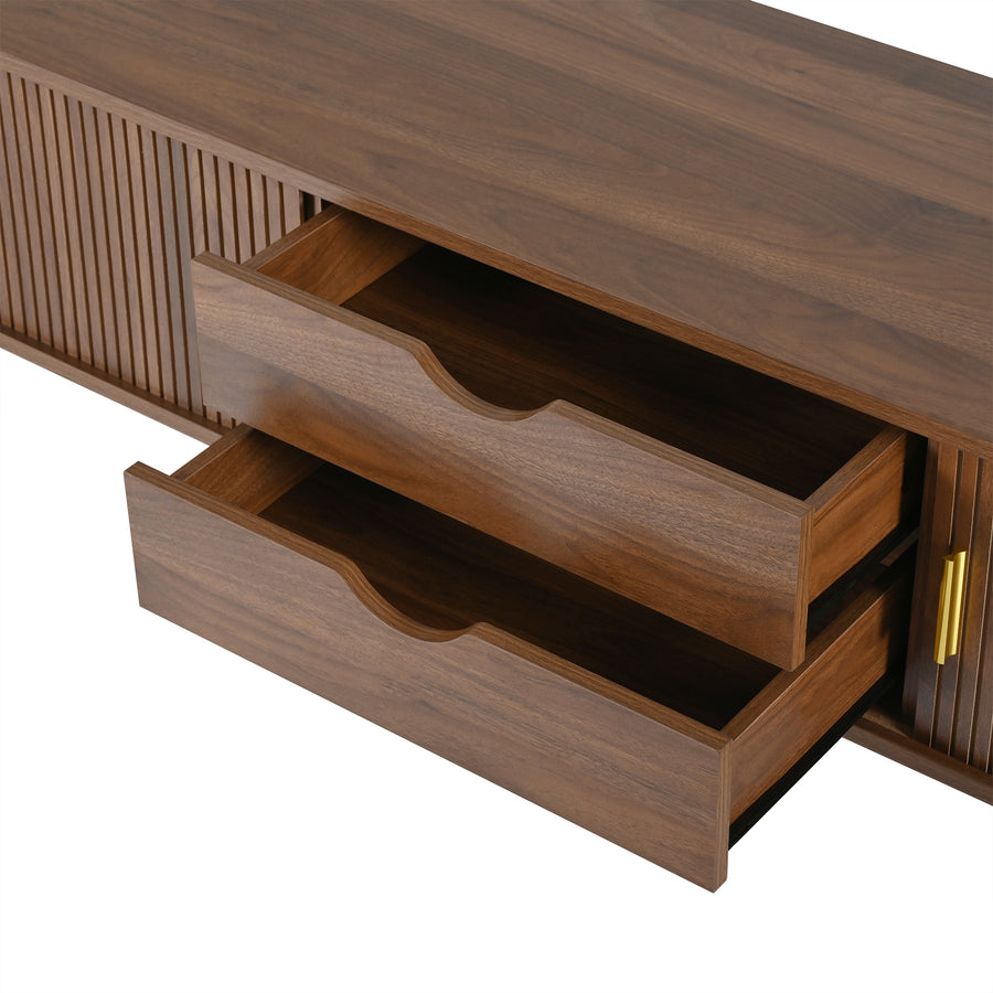 Fluted Oval TV Stand with Charging Station, Walnut, view 14