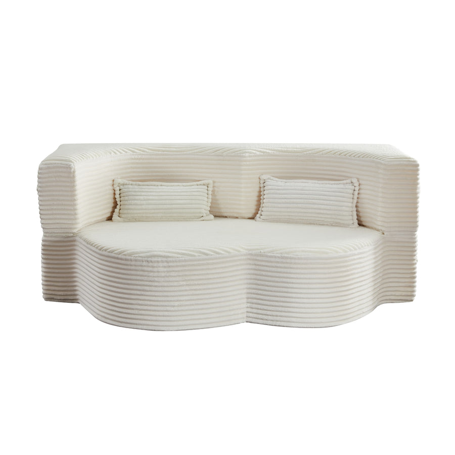 15' Beige Convertible Corduroy Floor Sofa Bed - 2 Pillows No Assembly