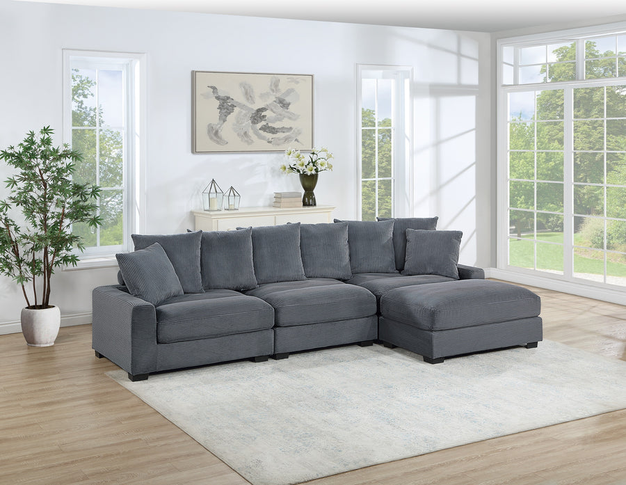 Dark Gray Corduroy 4-Piece Modular Sectional Sofa Set with Ottoman