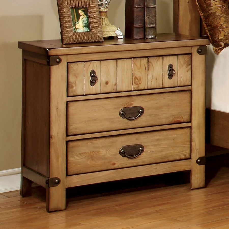Cottage Style Weathered Elm Nightstand - USB Charger/Power Outlet + Ball Bearing Glide