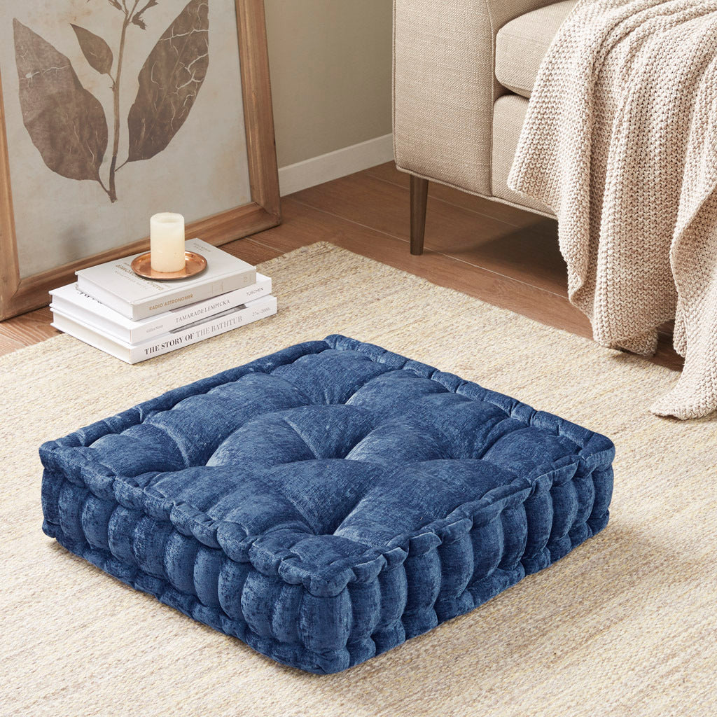 Square Floor Pillow Cushion – Navy Poly Chenille, 20x20 Inch