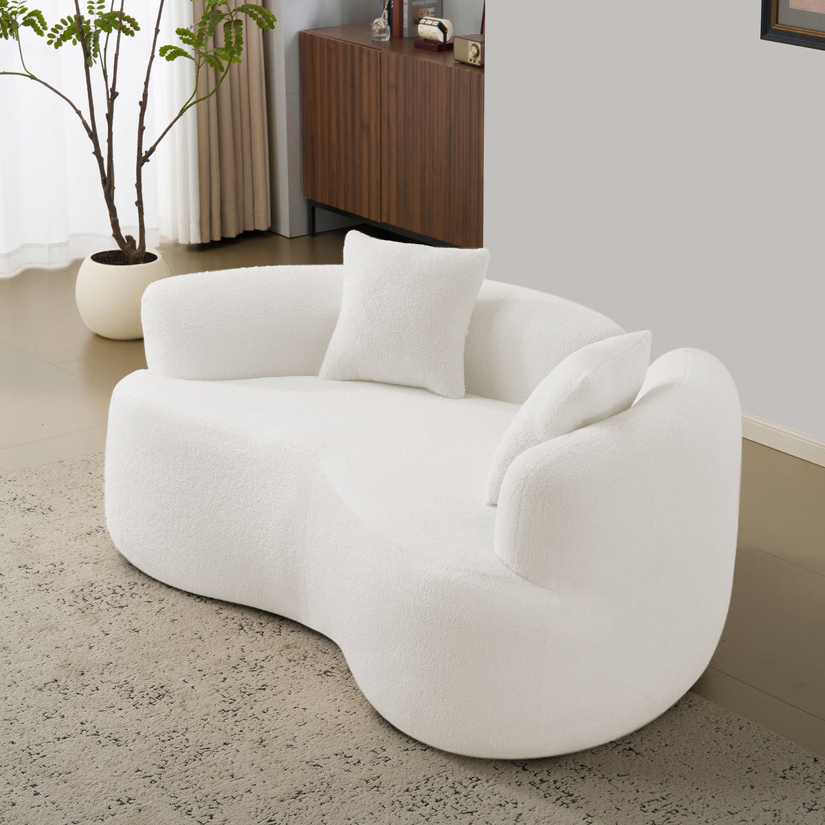 White Teddy Velvet Curved Loveseat | 66.93' No-Assembly Compression Sponge Sofa