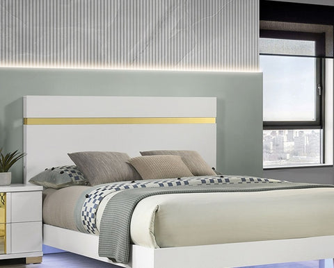 Modern Queen Bed with Under-Bed LED Lights and Acrylic Trim, White, view 2