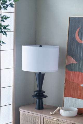 1PC Black Aluminum Table Lamp - Two Varying Round Accents