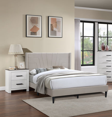 Queen Upholstered Platform Bed with Channel-Tufted Headboard, Light Brown, view 8