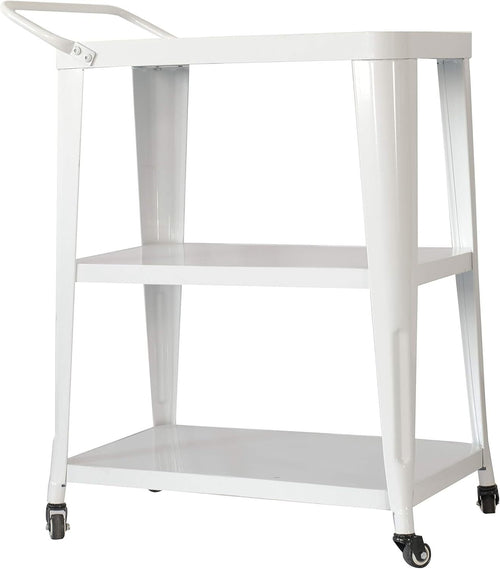 3-Tier Metal Kitchen Cart with Swivel Wheels and Handle, Industrial White