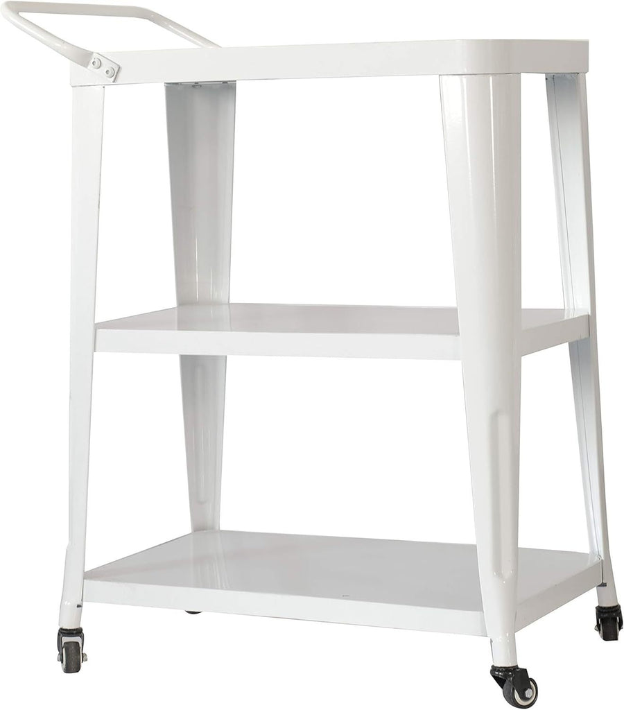 3-Tiered Metal Frame, Industrial Dining Cart with Swivel Wheels, White