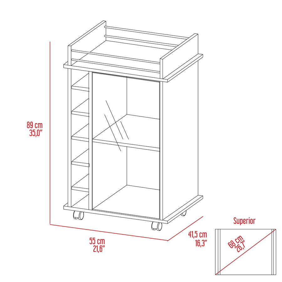 Vegas Gray Bar Cart with Glass Door & 6 Cubbies — alternate view 12