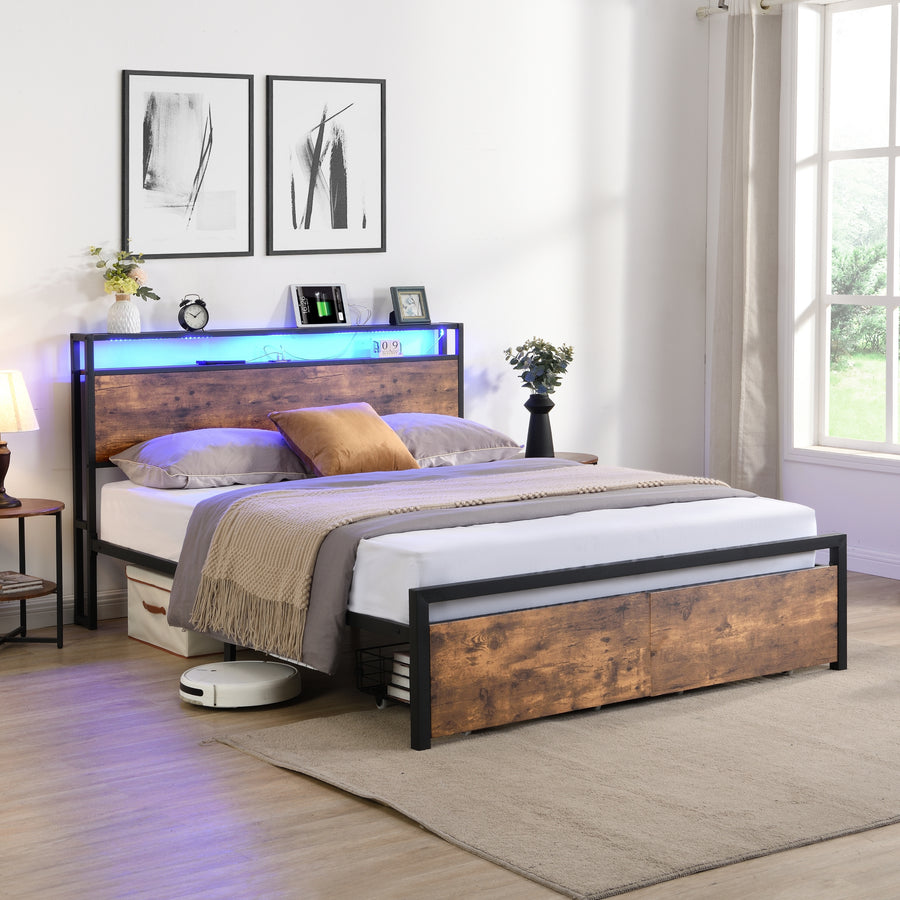 Full Black & Brown LED Storage Platform Bed - product image 10