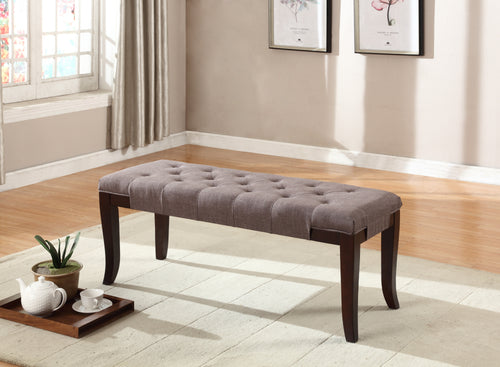 Tufted Ottoman Bench with Tapered Espresso Legs, 44" Brown Fabric