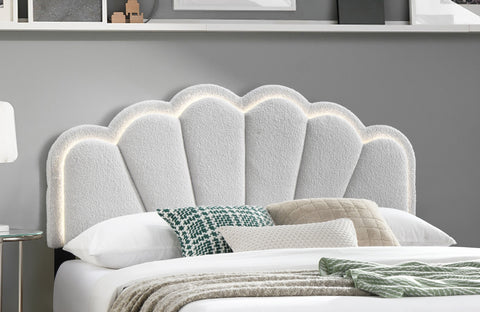 Queen Upholstered Platform Bed with Floral Headboard and Built-In LED, White, view 9