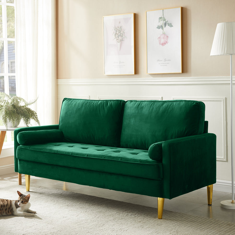 65-Inch Green Velvet Loveseat with Cushions